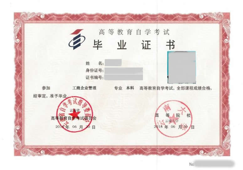 專本套讀本科畢業證樣本（自考本科）